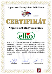 Certifikát rekordu 2013 - největsí ochutnávka nakládaných okurek na světě